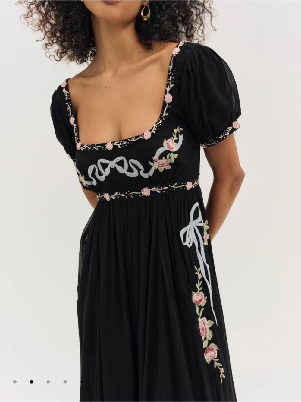 For Love and Lemons Rosemarie Black Floral Embroidered Maxi Dress
